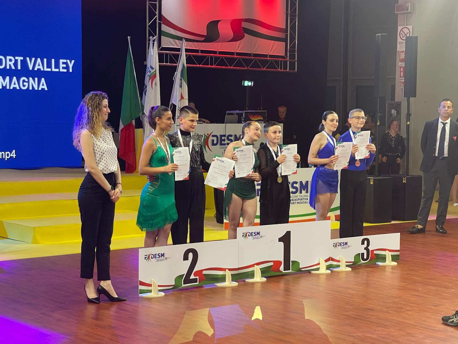 1’ Classificati Francesco Niccolai e Gaia Volipi 2’ classificati Matteo Giacomelli e Aurora Morelli 3’ classificati Andrea Battistini e Asia Volpi - Danze Latino Americane Paralimpiche Combi Under 15 B Dir ASD Progetto Danza Toscana
