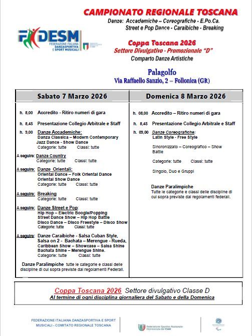 FOTO VOLANTINO CAMPIONATO REGIONALE 2026 DANZE ARTISTICHE FOLLONICA