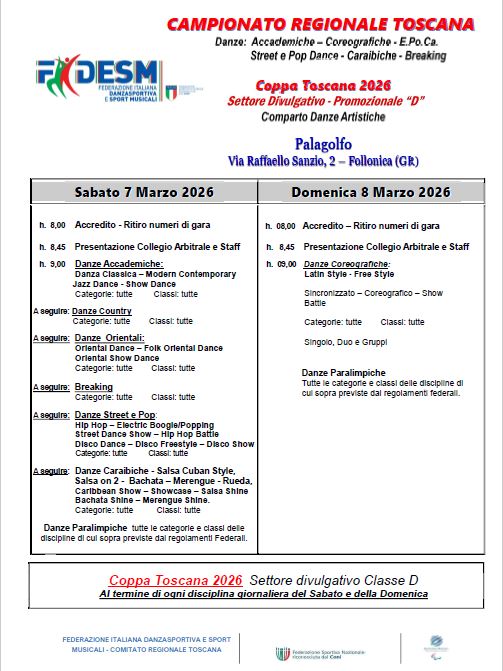 FOTO VOLANTINO CAMPIONATO REGIONALE 2026 DANZE ARTISTICHE FOLLONICA